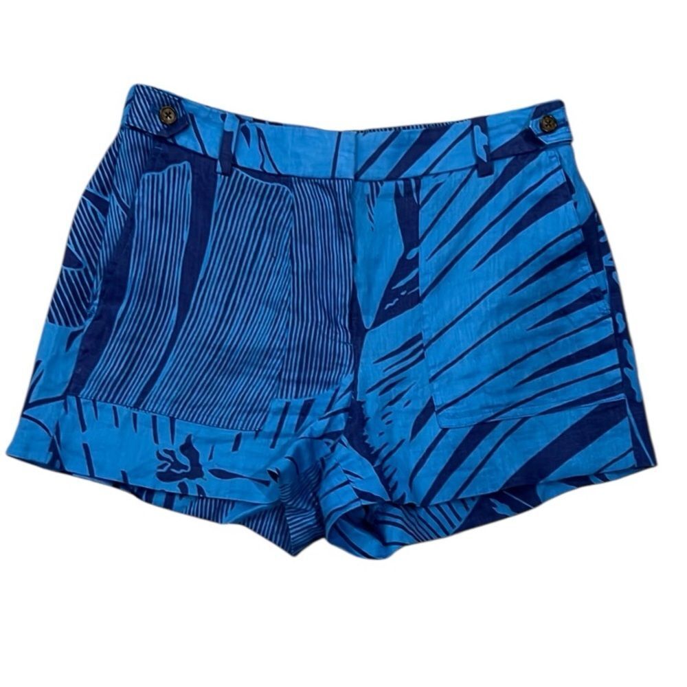J.Crew blue linen tropical palm shorts size 4